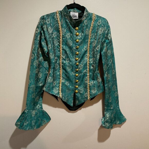 Duchess Judith The Pirate Dressing Green Gold Brocade Jacket Ren Faire Small NWT - Picture 13 of 15